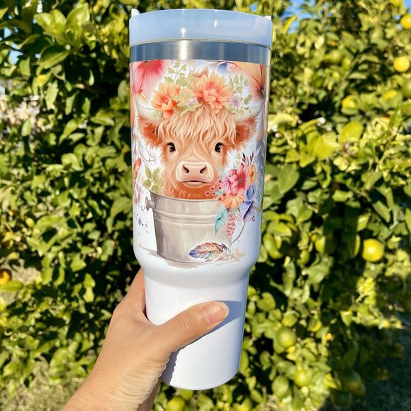 Christmas gift Baby Highland Cow In a Bucket 40 oz Tumbler BRAND NEW Double-wall - Picture 1 of 7